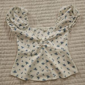 See You Monday White and Blue Floral Blouse